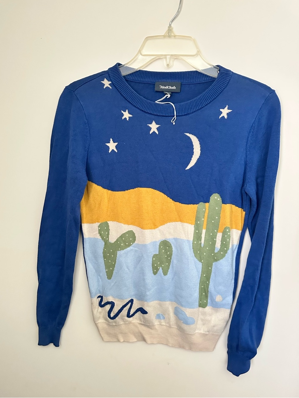 ModCloth Graphic Desert landscape Cacti & night sky Crewneck Sweater~S